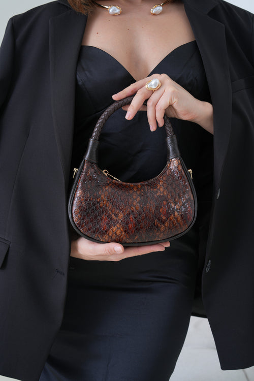 Atabbey Copperhead – Brown Patent Snake Leather Bag
